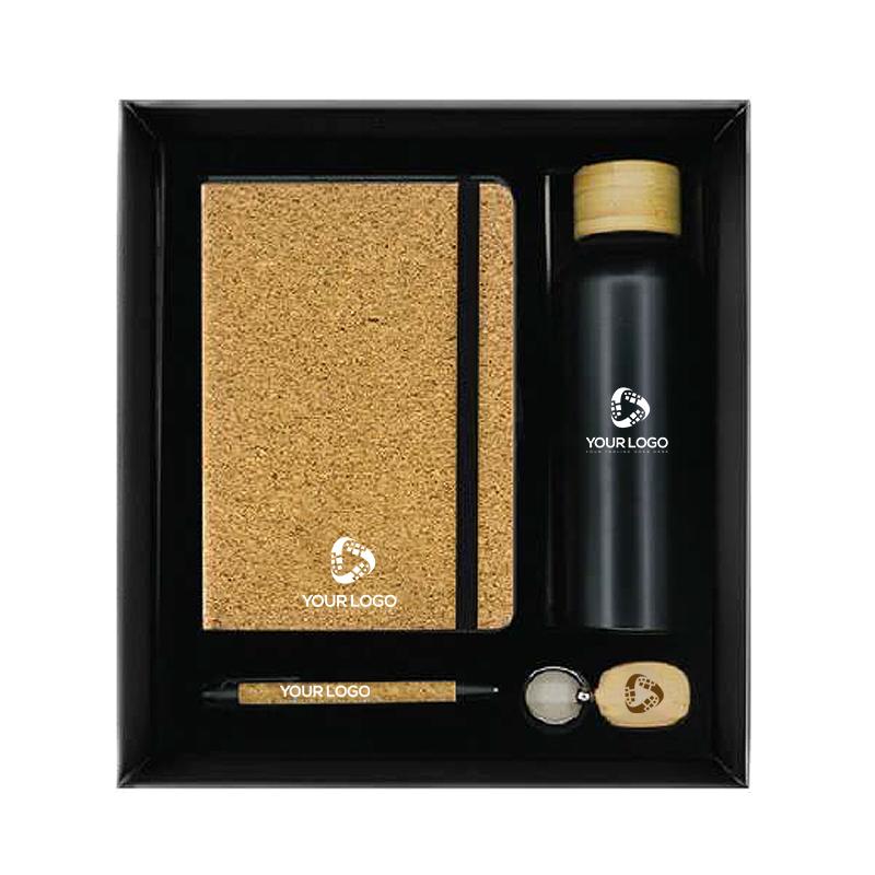 Gift Sets With Cork Notebook Insulated Bottle with Bamboo Lid & Keychain, Cork & Wheat Straw Pen